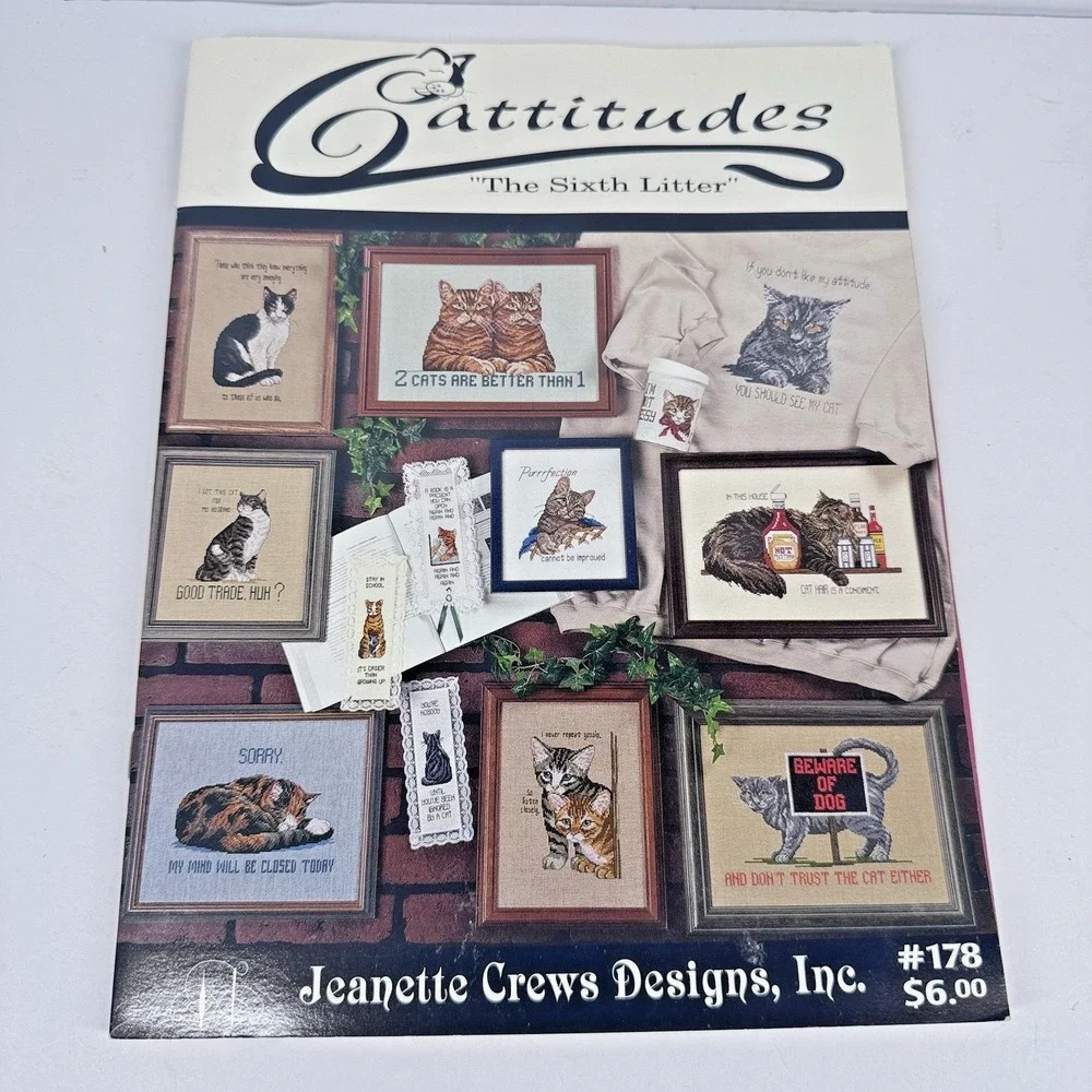 Vintage Cross Stitch Pattern Book Lot Catitudes Redwork Baby Jeanette Crews
